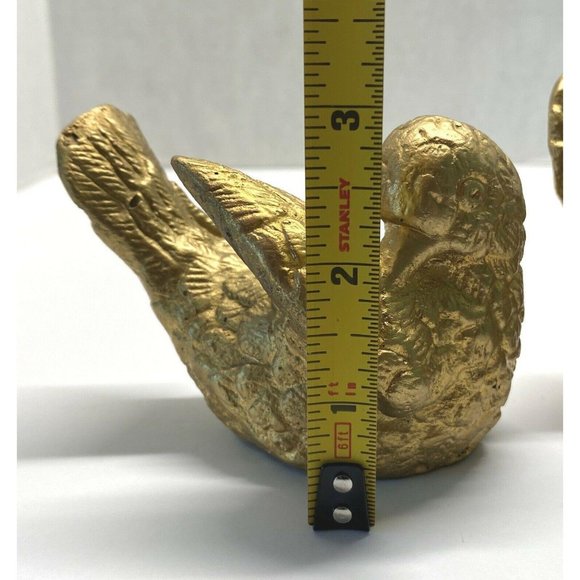 Turtle Doves Pair Sculpted Gold Painted Vintage Figurines Mexico MCM Home Decor - Picture 5 of 12